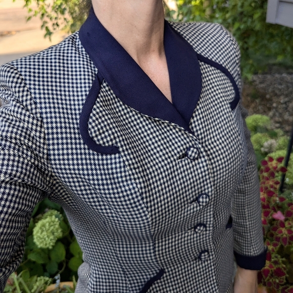 1940's HOUNDSTOOTH WOOL SKIRT SUIT jacket set 40's XS S - Picture 7 of 13